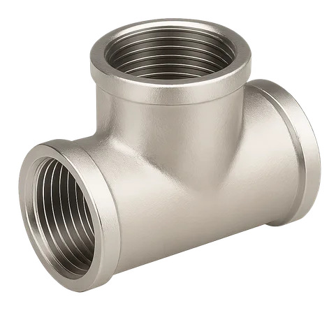 Тройник никелированный латунный переходной Ду 25х20х25 1"х3/4"х1" ВР